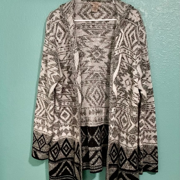 fresh Sweaters - Aztec Print Sweater Hooded Cardigan